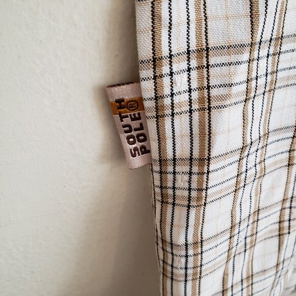 Y2K VINTAGE Southpole Mens Button Up Tan Plaid Short Sleeve Shirt Medium Preownd - Picture 7 of 9